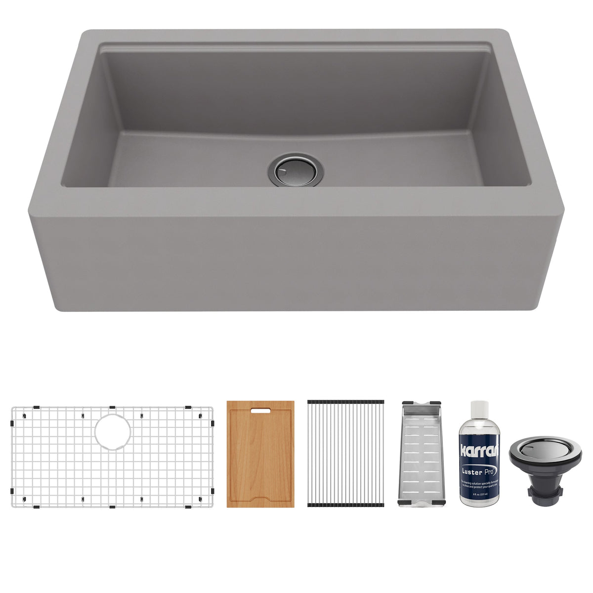 34" Farmhouse Large Single Bowl Quartz Composite Workstation Kitchen Sink In Grey