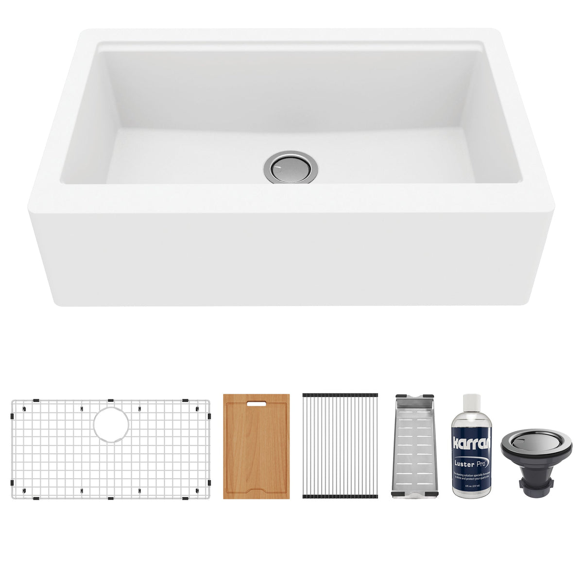34" Farmhouse Large Single Bowl Quartz Composite Workstation Kitchen Sink In White