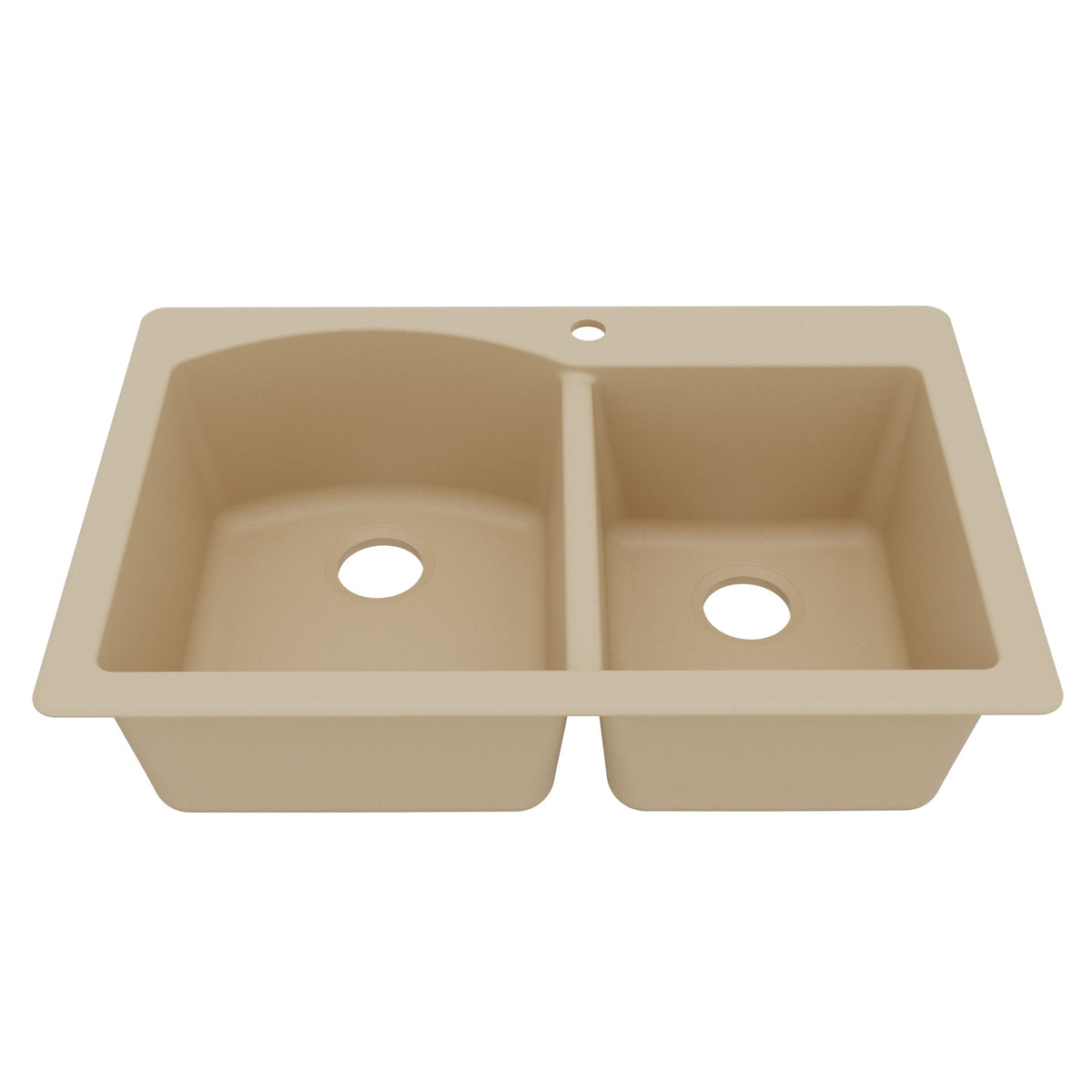 33" Top Mount Double Offset Bowl Quartz Composite Kitchen Sink In Bisque