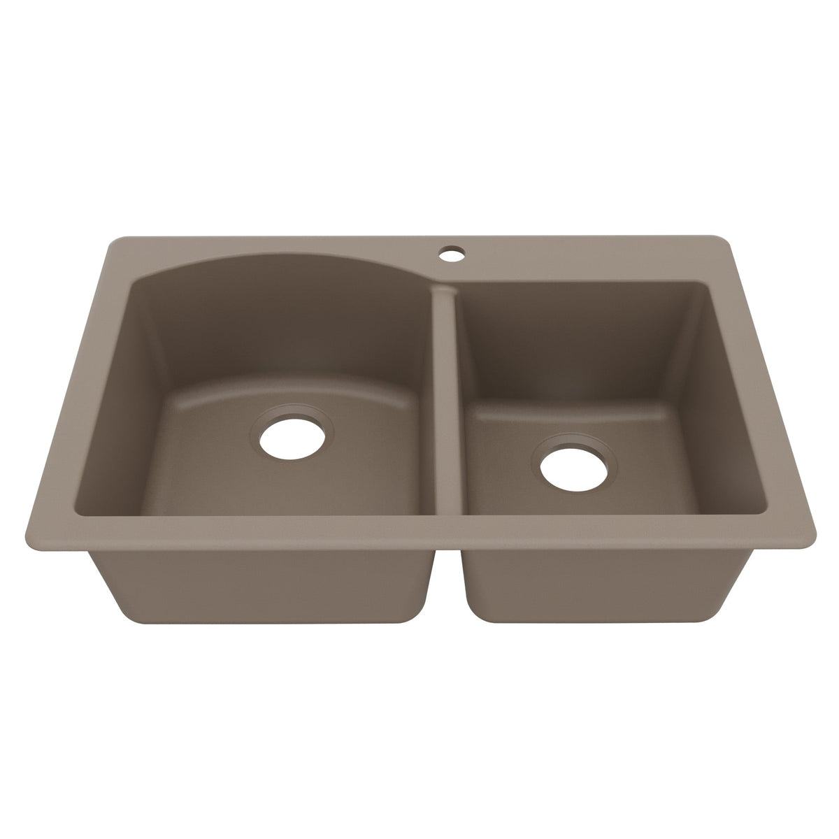 33" Top Mount Double Offset Bowl Quartz Composite Kitchen Sink In Concrete