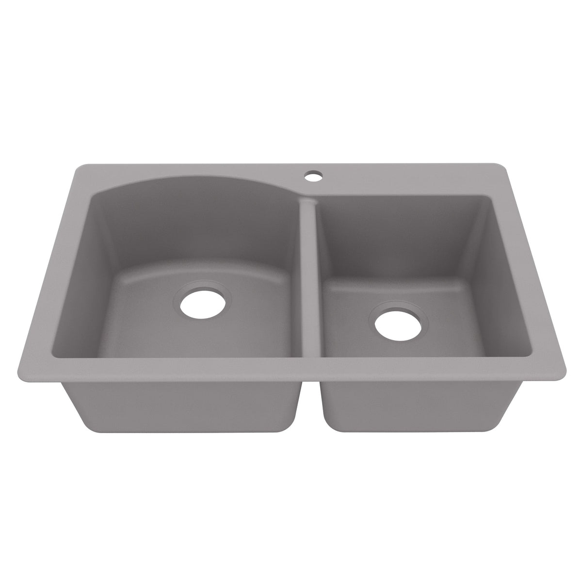 33" Top Mount Double Offset Bowl Quartz Composite Kitchen Sink In Grey
