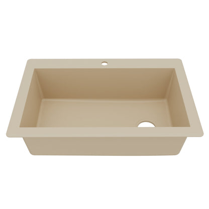 33" Top Mount Large Single Bowl Quartz Composite Kitchen Sink In Bisque