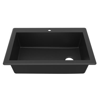 33" Top Mount Large Single Bowl Quartz Composite Kitchen Sink In Black
