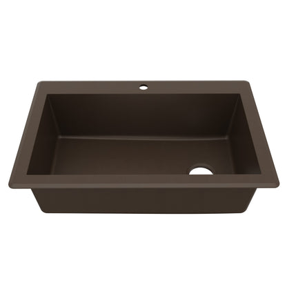 33" Top Mount Large Single Bowl Quartz Composite Kitchen Sink In Brown
