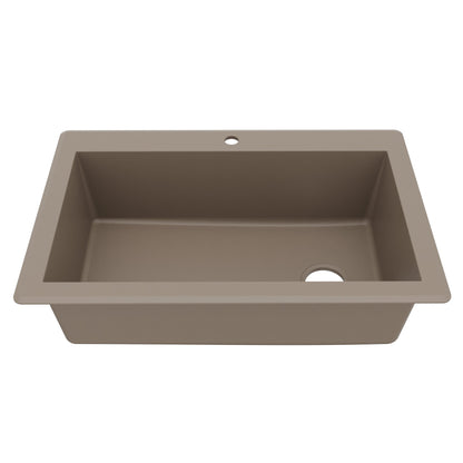 33" Top Mount Large Single Bowl Quartz Composite Kitchen Sink In Concrete