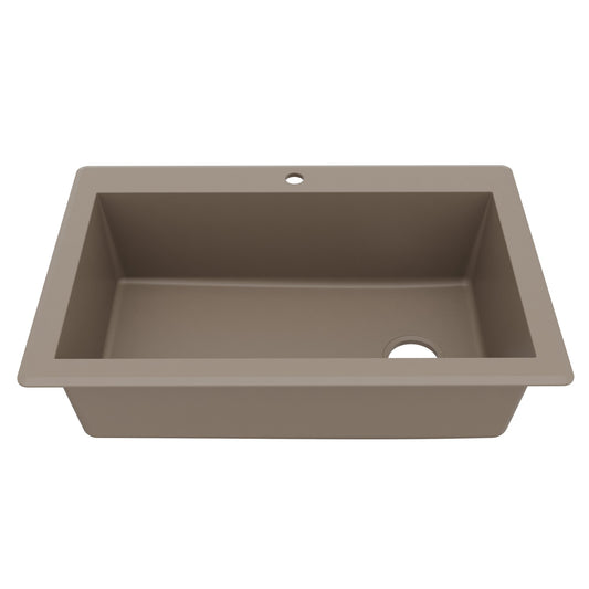 33" Top Mount Large Single Bowl Quartz Composite Kitchen Sink In Concrete