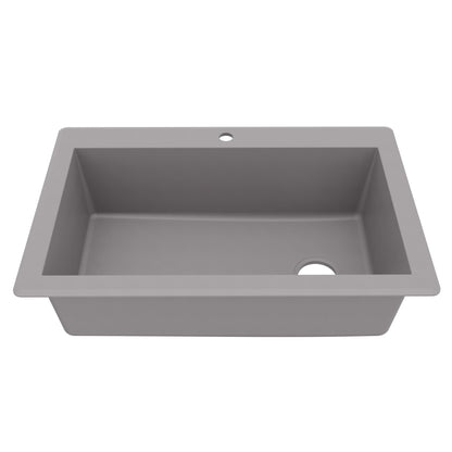 33" Top Mount Large Single Bowl Quartz Composite Kitchen Sink In Grey