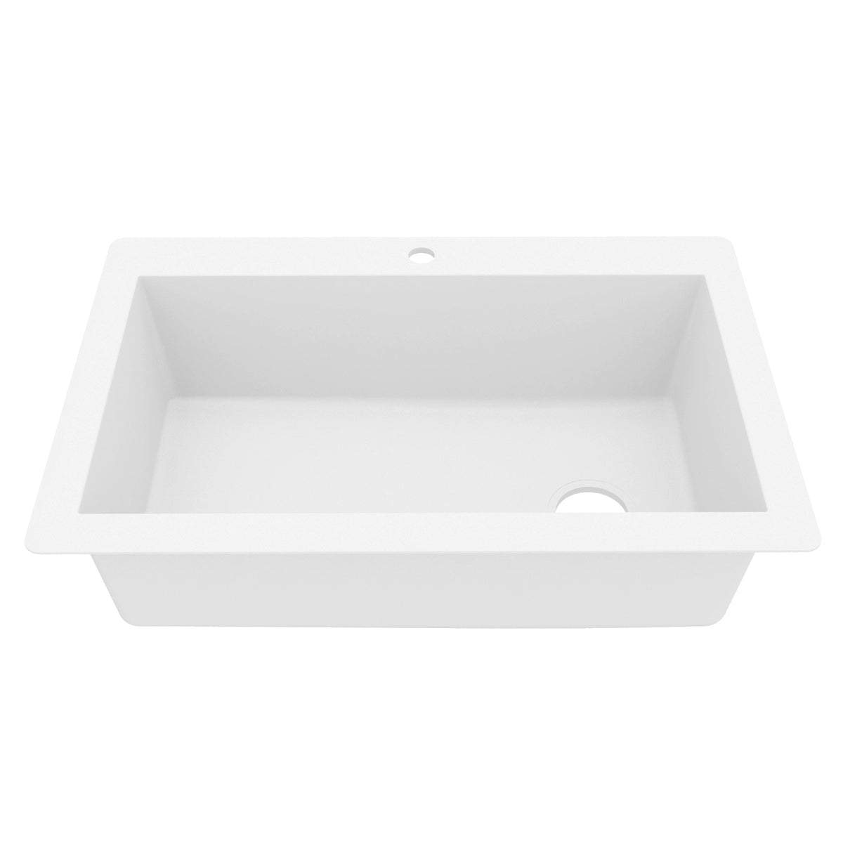 33" Top Mount Large Single Bowl Quartz Composite Kitchen Sink In White