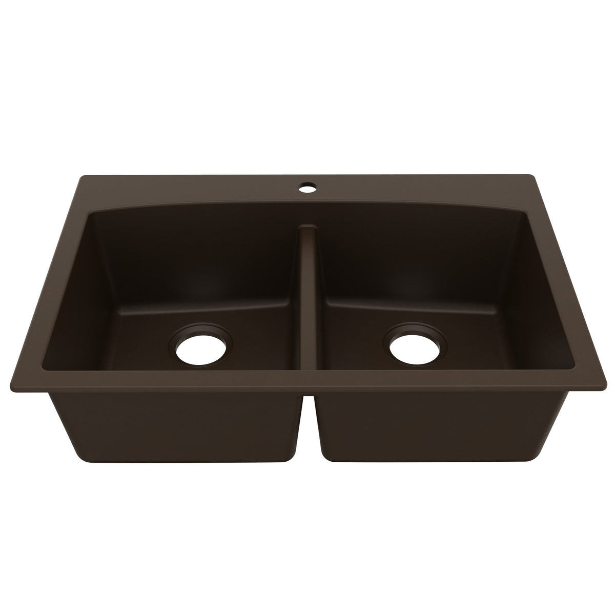 33" Top Mount Double Equal Bowl Quartz Composite Kitchen Sink In Brown