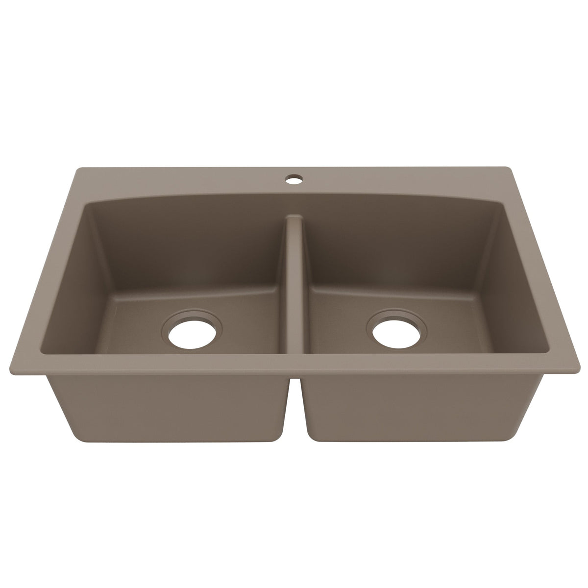 33" Top Mount Double Equal Bowl Quartz Composite Kitchen Sink In Concrete