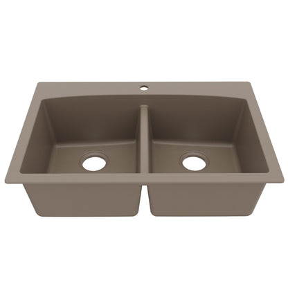 33" Top Mount Double Equal Bowl Quartz Composite Kitchen Sink In Concrete
