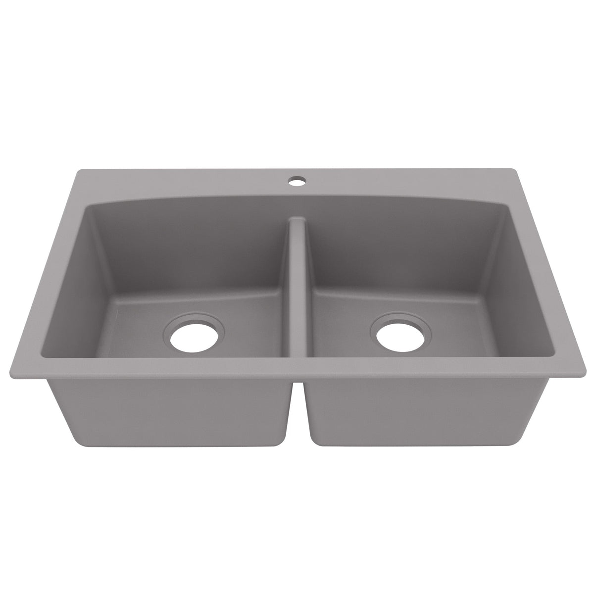 33" Top Mount Double Equal Bowl Quartz Composite Kitchen Sink In Grey
