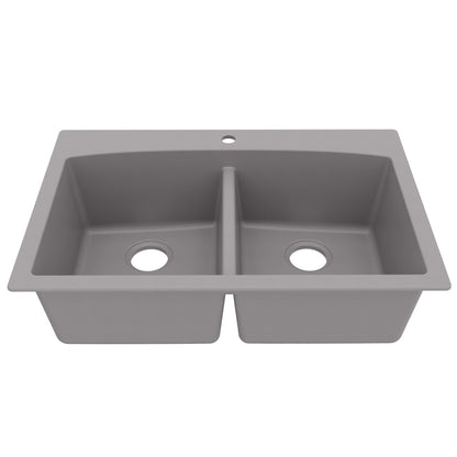 33" Top Mount Double Equal Bowl Quartz Composite Kitchen Sink In Grey