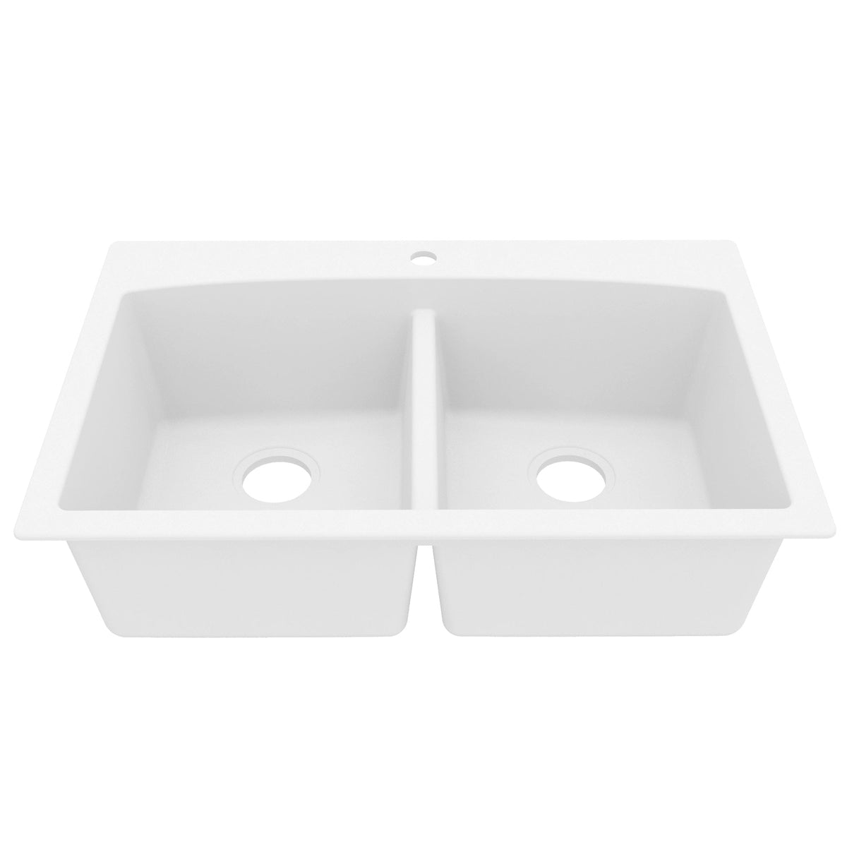 33" Top Mount Double Equal Bowl Quartz Composite Kitchen Sink In White