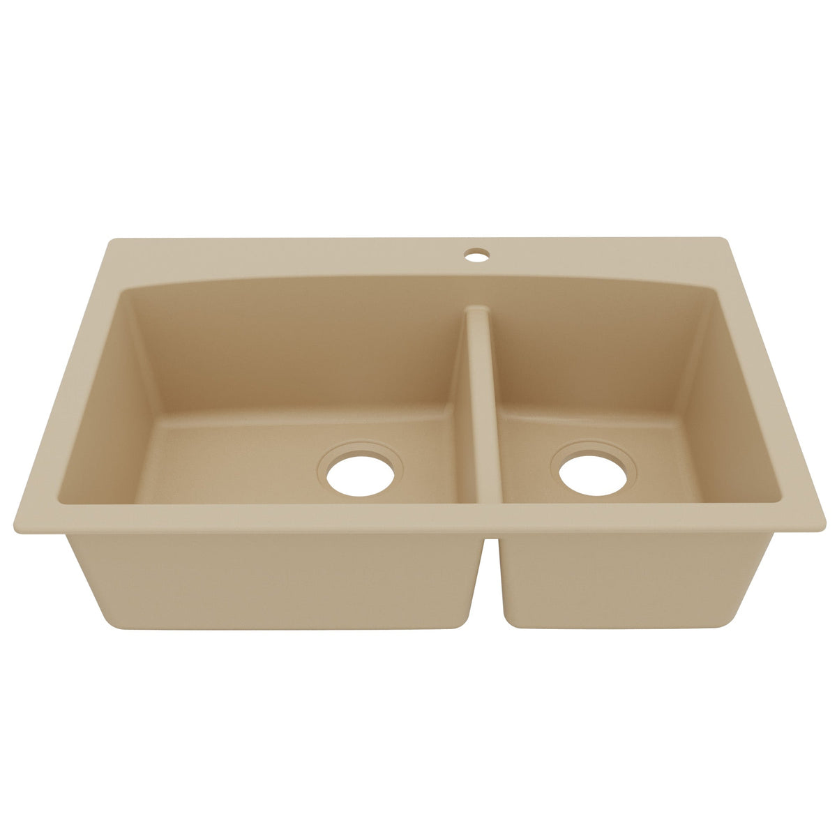 33" Top Mount Double Offset Bowl Quartz Composite Kitchen Sink In Bisque