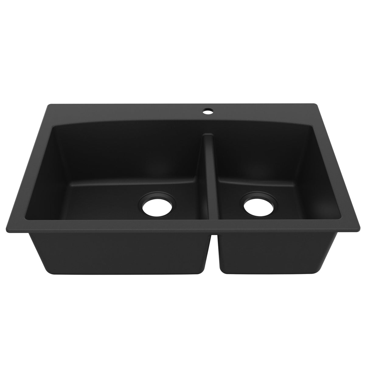 33" Top Mount Double Offset Bowl Quartz Composite Kitchen Sink In Black
