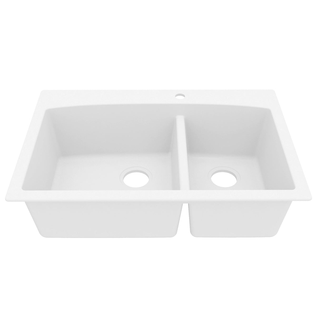 33" Top Mount Double Offset Bowl Quartz Composite Kitchen Sink In White