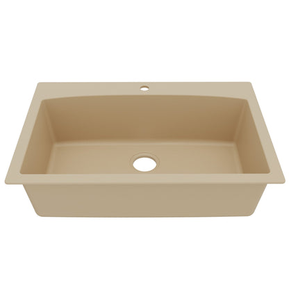 33" Top Mount Large Single Bowl Quartz Composite Kitchen Sink In Bisque