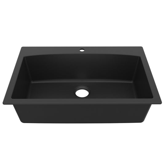33" Top Mount Large Single Bowl Quartz Composite Kitchen Sink In Black
