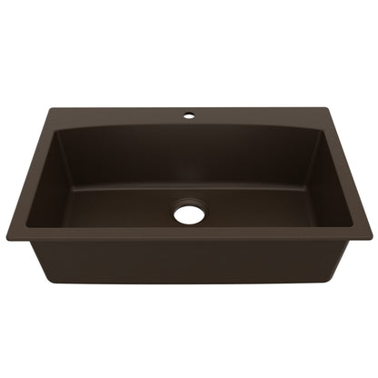 33" Top Mount Large Single Bowl Quartz Composite Kitchen Sink In Brown