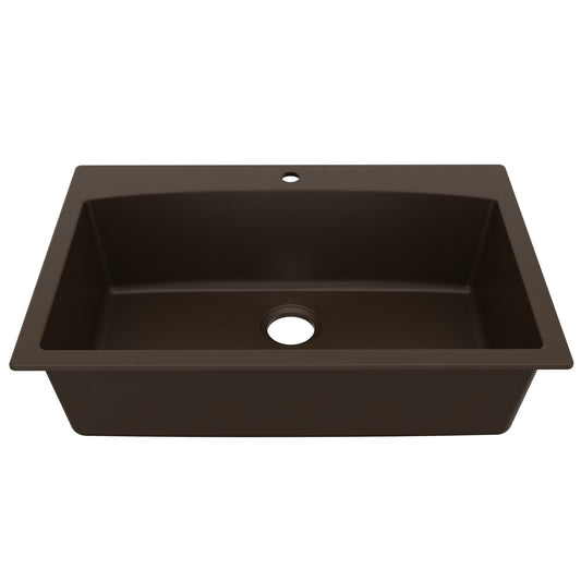 33" Top Mount Large Single Bowl Quartz Composite Kitchen Sink In Brown