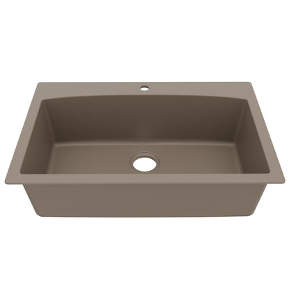 33" Top Mount Large Single Bowl Quartz Composite Kitchen Sink In Concrete