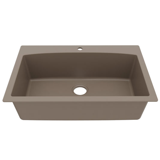 33" Top Mount Large Single Bowl Quartz Composite Kitchen Sink In Concrete