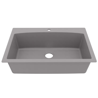 33" Top Mount Large Single Bowl Quartz Composite Kitchen Sink In Grey