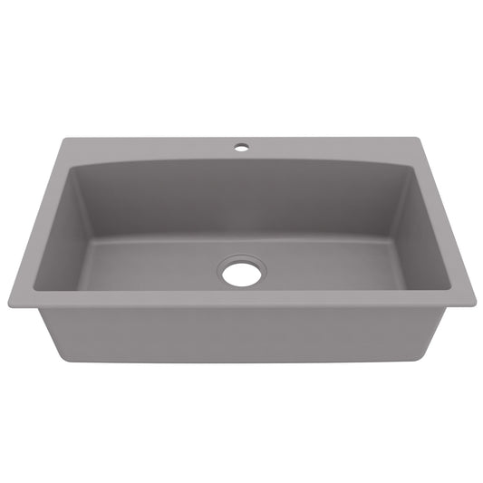 33" Top Mount Large Single Bowl Quartz Composite Kitchen Sink In Grey