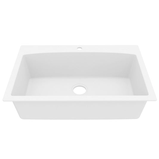 33" Top Mount Large Single Bowl Quartz Composite Kitchen Sink In White
