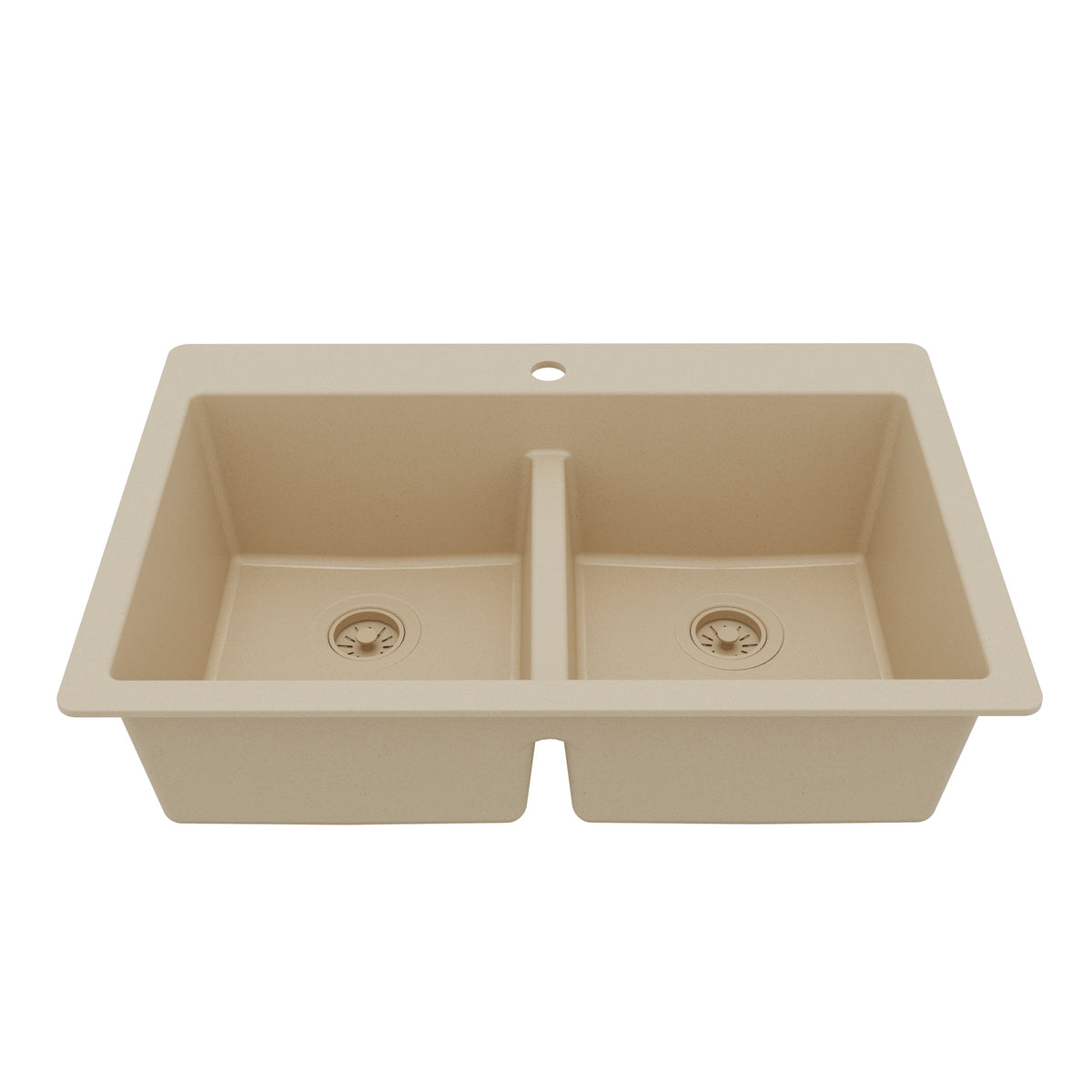 33" Top Mount Double Bowl Quartz Composite Kitchen Sink In Bisque