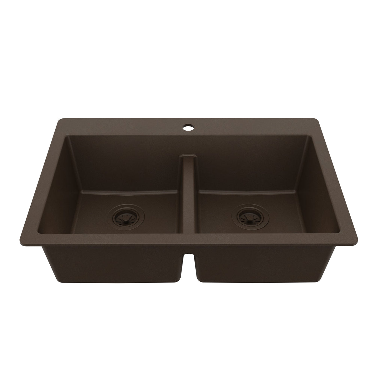 33" Top Mount Double Bowl Quartz Composite Kitchen Sink In Brown