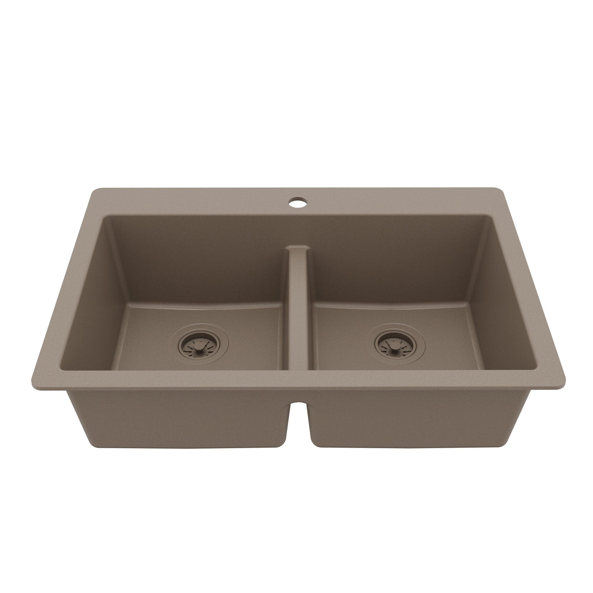 33" Top Mount Double Bowl Quartz Composite Kitchen Sink In Concrete
