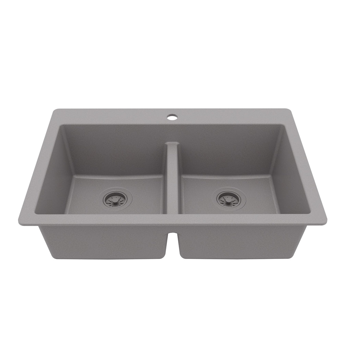 33" Top Mount Double Bowl Quartz Composite Kitchen Sink In Grey