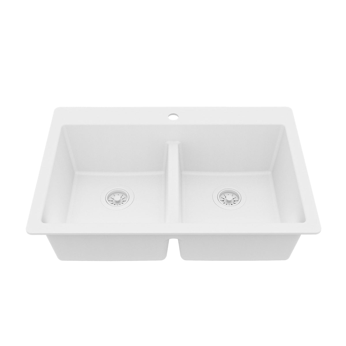 33" Top Mount Double Bowl Quartz Composite Kitchen Sink In White