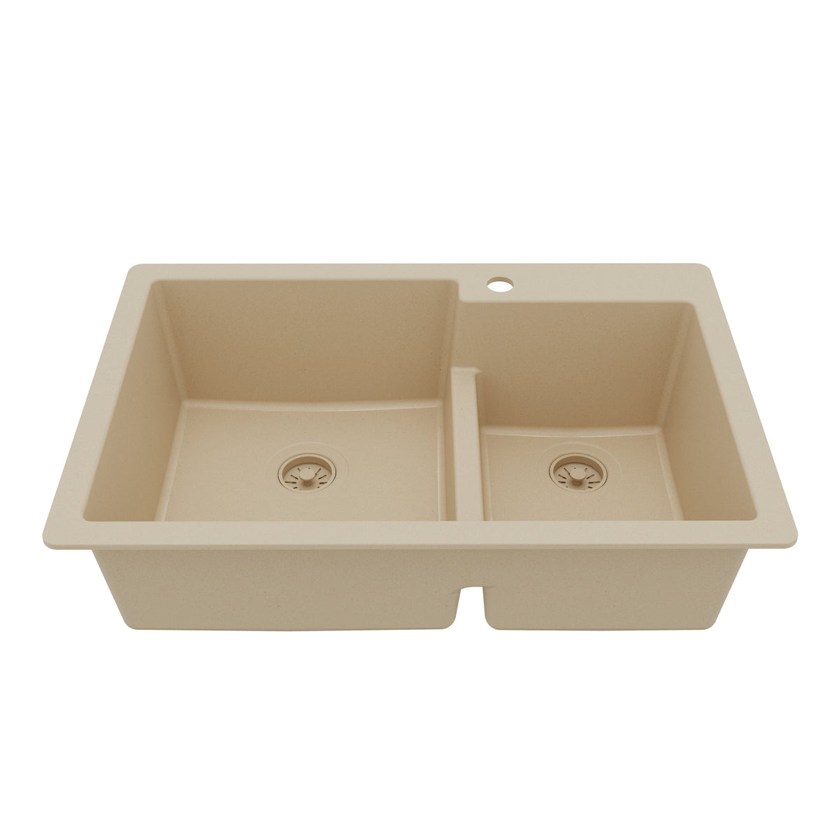 33" Top Mount Double Offset Bowl Quartz Composite Kitchen Sink In Bisque