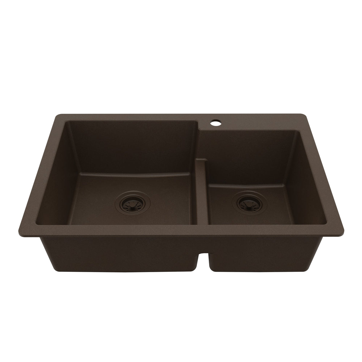 33" Top Mount Double Offset Bowl Quartz Composite Kitchen Sink In Brown