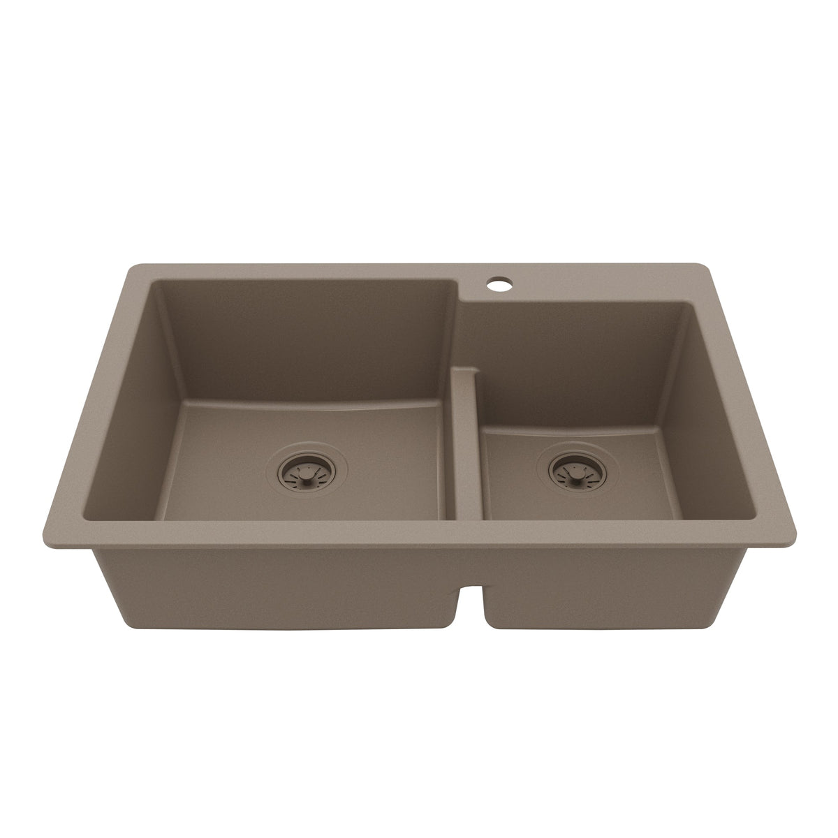 33" Top Mount Double Offset Bowl Quartz Composite Kitchen Sink In Concrete