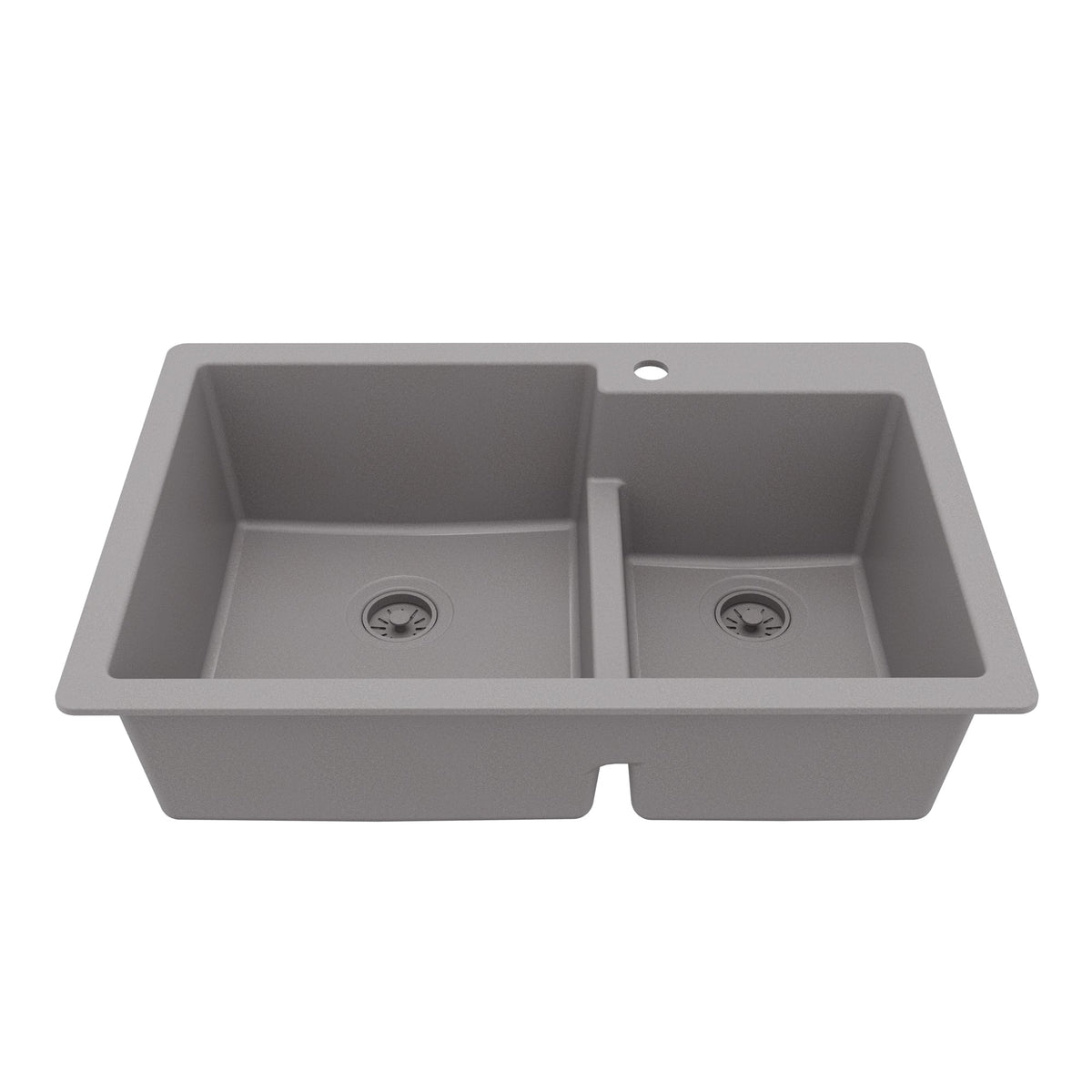 33" Top Mount Double Offset Bowl Quartz Composite Kitchen Sink In Grey