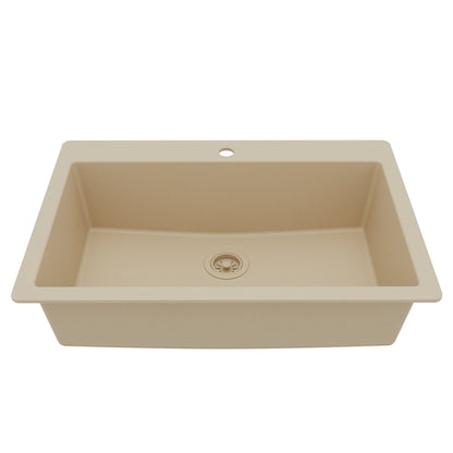 33" Top Mount Large Single Bowl Quartz Composite Kitchen Sink In Bisque