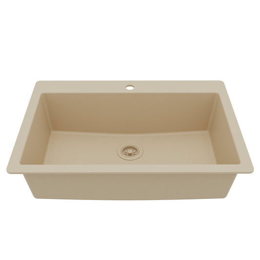 33" Top Mount Large Single Bowl Quartz Composite Kitchen Sink In Bisque