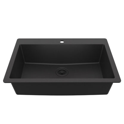 33" Top Mount Large Single Bowl Quartz Composite Kitchen Sink In Black