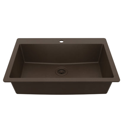 33" Top Mount Large Single Bowl Quartz Composite Kitchen Sink In Brown