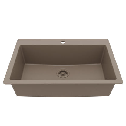 33" Top Mount Large Single Bowl Quartz Composite Kitchen Sink In Concrete