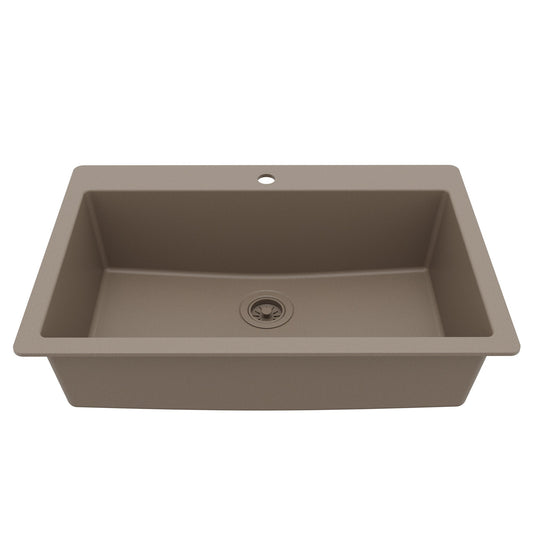 33" Top Mount Large Single Bowl Quartz Composite Kitchen Sink In Concrete