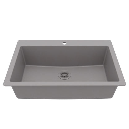 33" Top Mount Large Single Bowl Quartz Composite Kitchen Sink In Grey