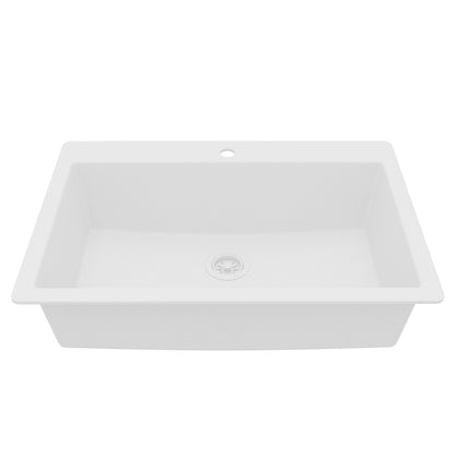 33" Top Mount Single Bowl Quartz Composite Kitchen Sink In White