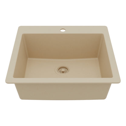 25" Top Mount Single Bowl Quartz Composite Kitchen Sink In Bisque