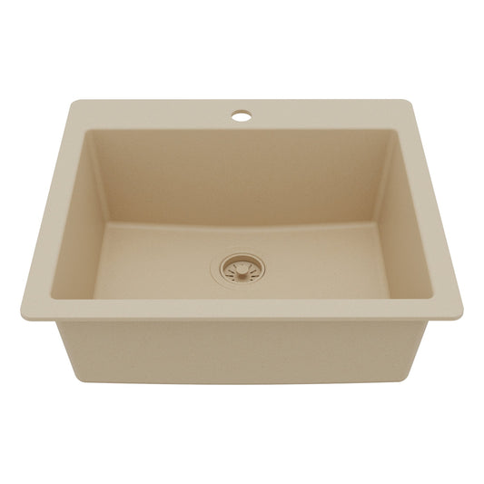 25" Top Mount Single Bowl Quartz Composite Kitchen Sink In Bisque