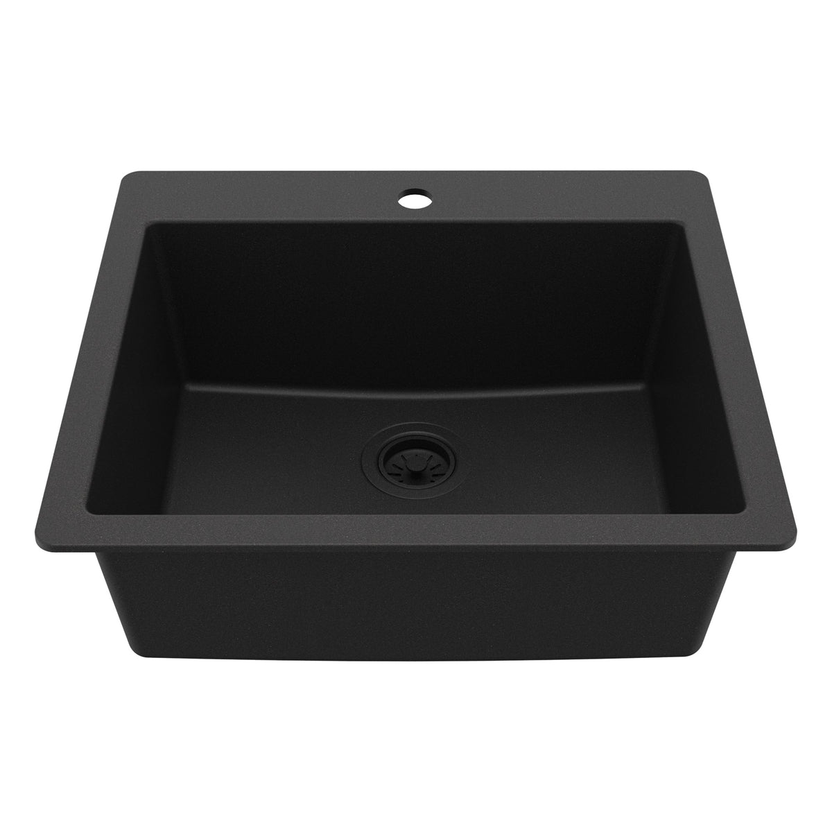 25" Top Mount Single Bowl Quartz Composite Kitchen Sink In Black